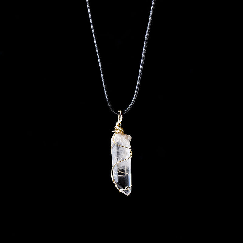 White crystal necklace, raw stone, single crystal hexagonal pillar — additional product photo