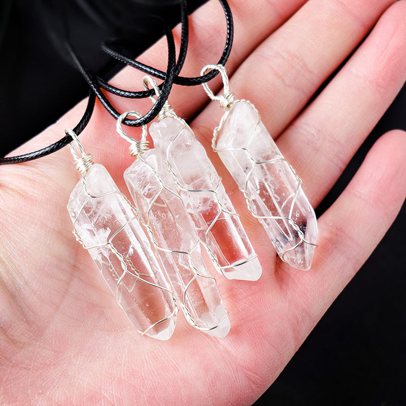 White crystal necklace, raw stone, single crystal hexagonal pillar — additional product photo