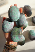 Ruby in Fuchsite & Blue Kyanite Palm Stone — main product image