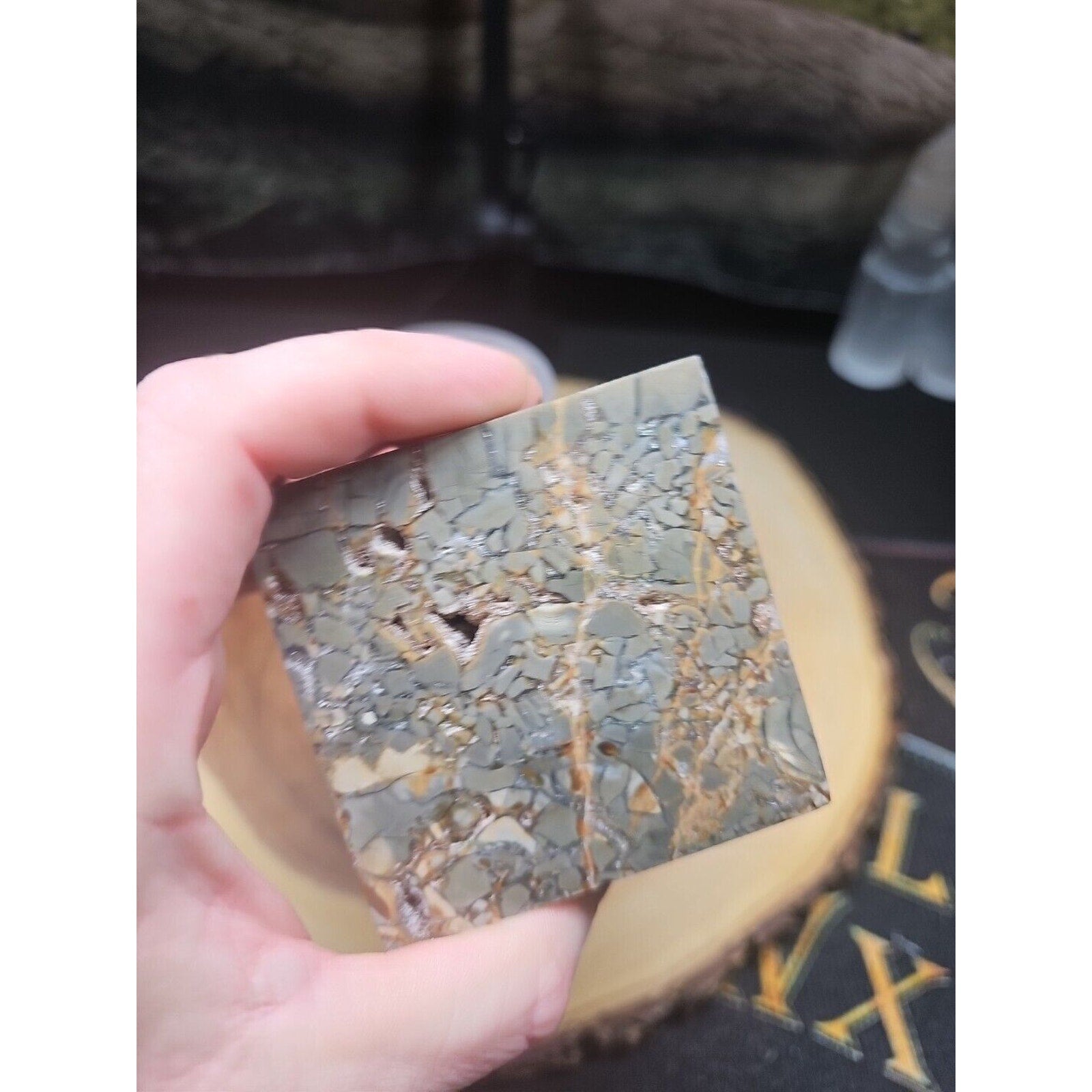 1.87LB 1Pcs Natural Ocean Jasper Onyx Quartz Crystal Geode Square Heptahedron