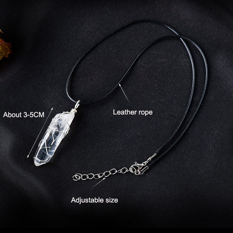 White crystal necklace, raw stone, single crystal hexagonal pillar | Clairvoyant Crystals
