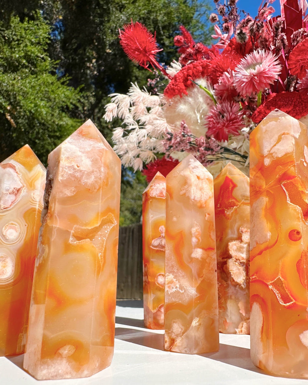 Carnelian Flower Agate Towers