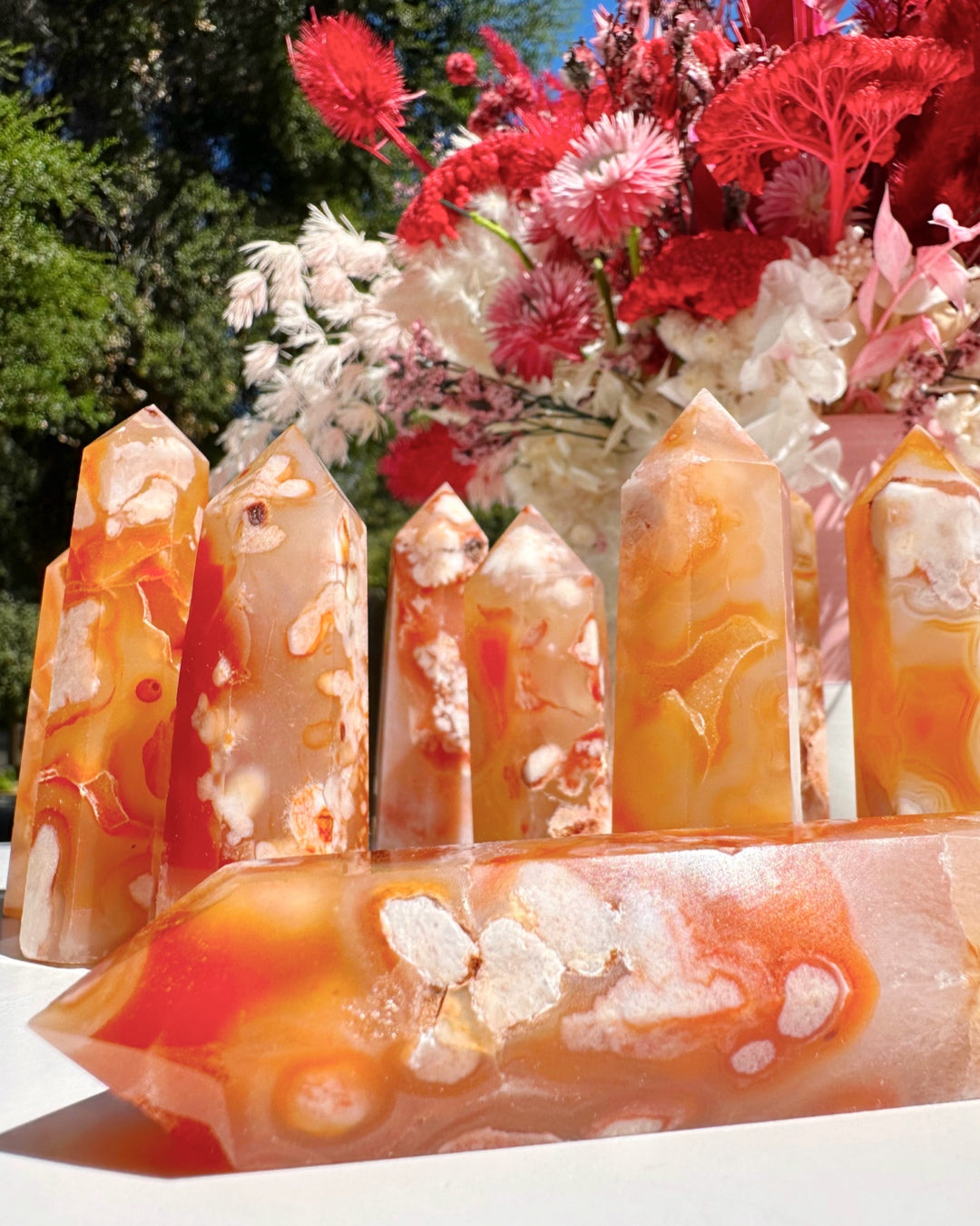 Carnelian Flower Agate Towers