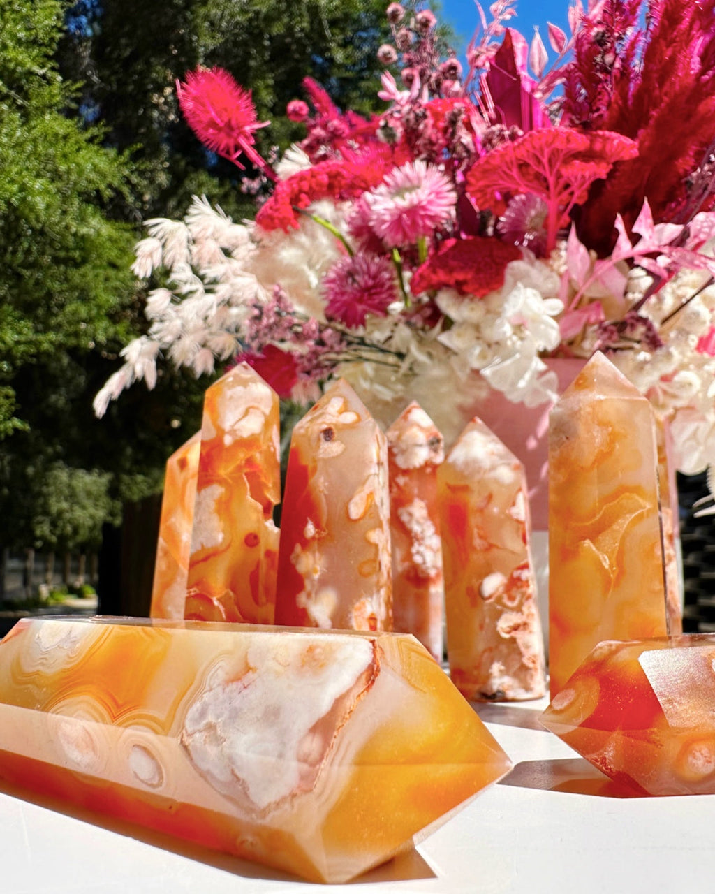 Carnelian Flower Agate Towers