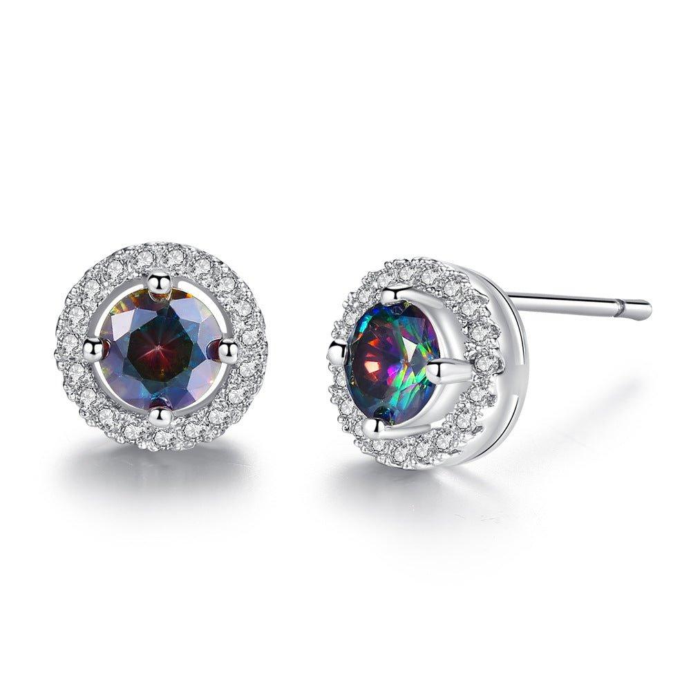 18K Gold-Plated Topaz Halo Stud Earrings — main product image