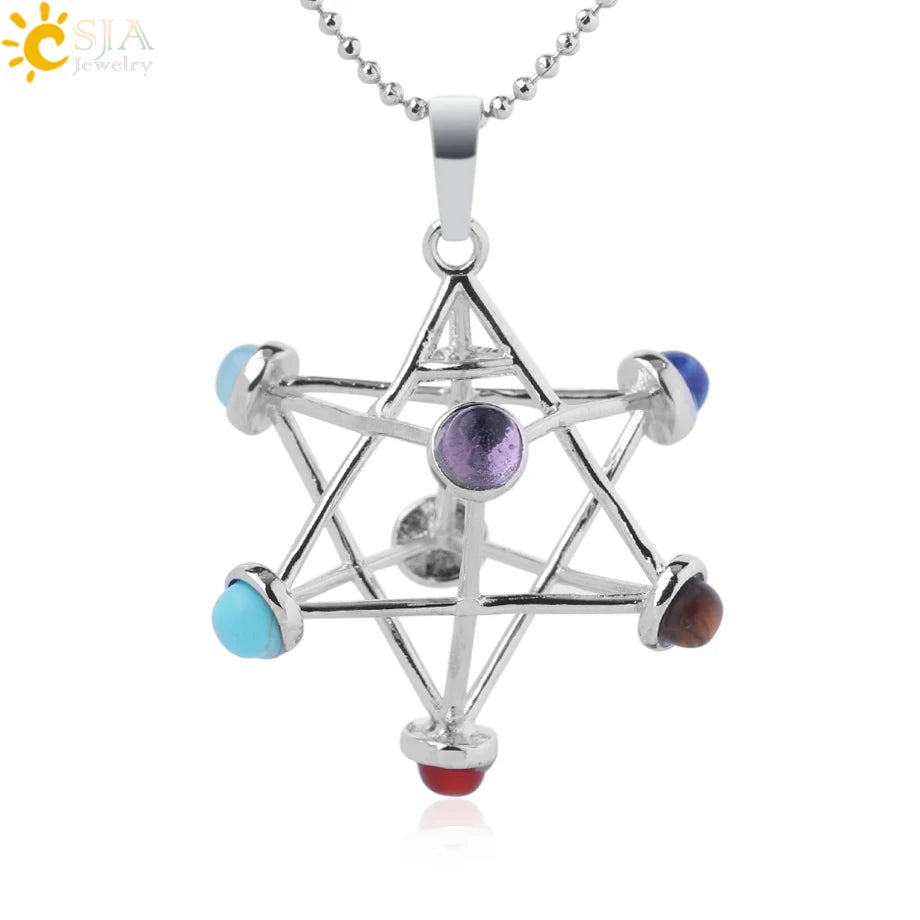 Merkaba Chakras Pendants Natural Stone Reiki 7 Chakra Necklaces — additional product photo