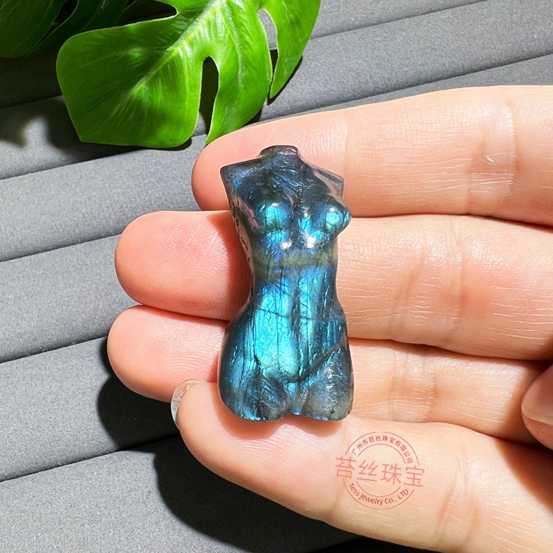Hand-Carved Labradorite Pendant – Blue Flash Crystal Carving, Skull, Mask, Geometric & Figural Shapes – Natural Gemstone Jewelry Supply (1 Piece) — additional product photo