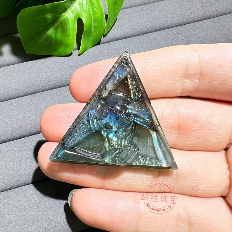 Hand-Carved Labradorite Pendant – Blue Flash Crystal Carving, Skull, Mask, Geometric & Figural Shapes – Natural Gemstone Jewelry Supply (1 Piece) — additional product photo