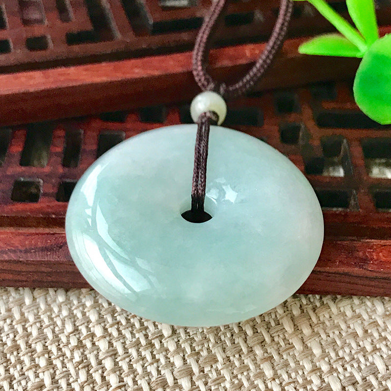 Jade Pendant with Natural Jadeite, Peaceful Buckle Burmese Jade Jewelry — additional product photo