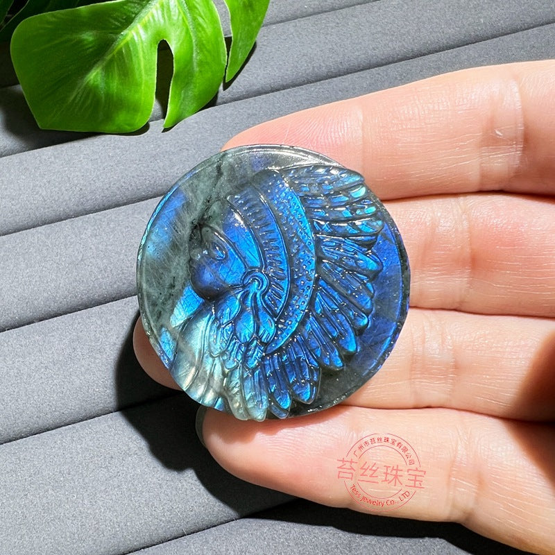 Hand-Carved Labradorite Pendant – Blue Flash Crystal Carving, Skull, Mask, Geometric & Figural Shapes – Natural Gemstone Jewelry Supply (1 Piece) — additional product photo