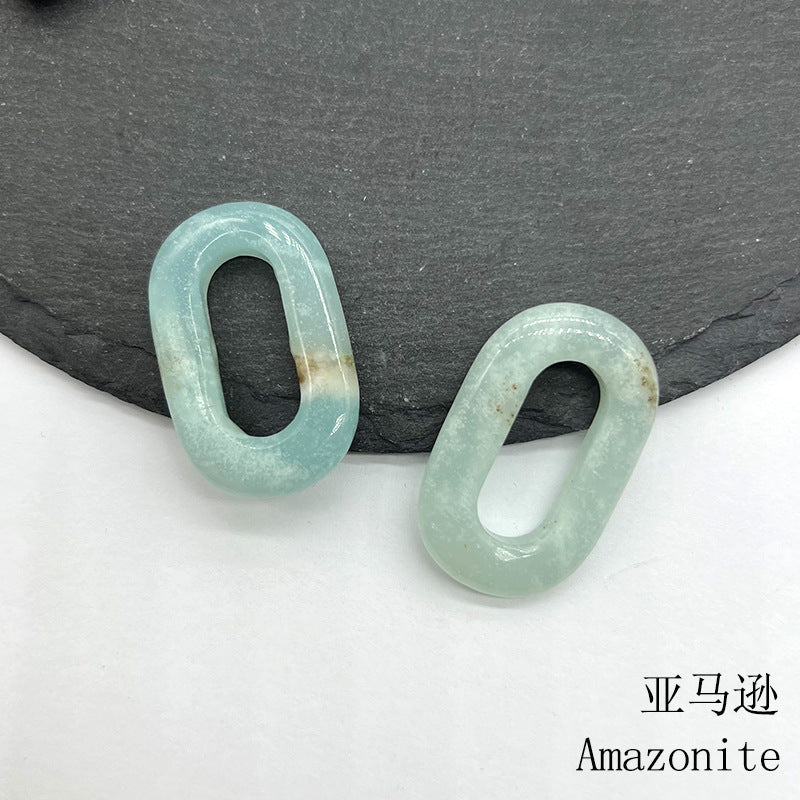 Natural Crystal Oval Pendant – Amethyst, Rose Quartz, Tiger Eye, Aventurine, Jade – Large Hole O-Ring Connector, DIY Jewelry Accessory (1 Piece) — additional product photo