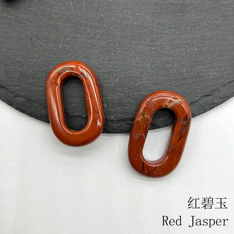Natural Crystal Oval Pendant – Amethyst, Rose Quartz, Tiger Eye, Aventurine, Jade – Large Hole O-Ring Connector, DIY Jewelry Accessory (1 Piece) — additional product photo