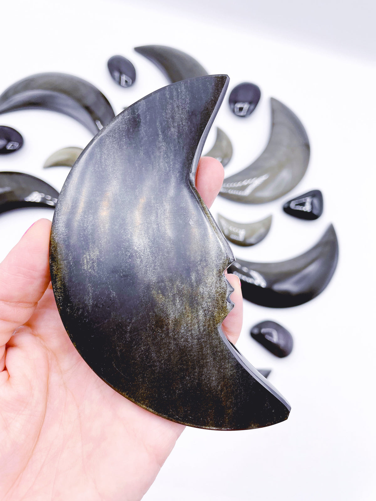 Gold Sheen Obsidian Carved Moon