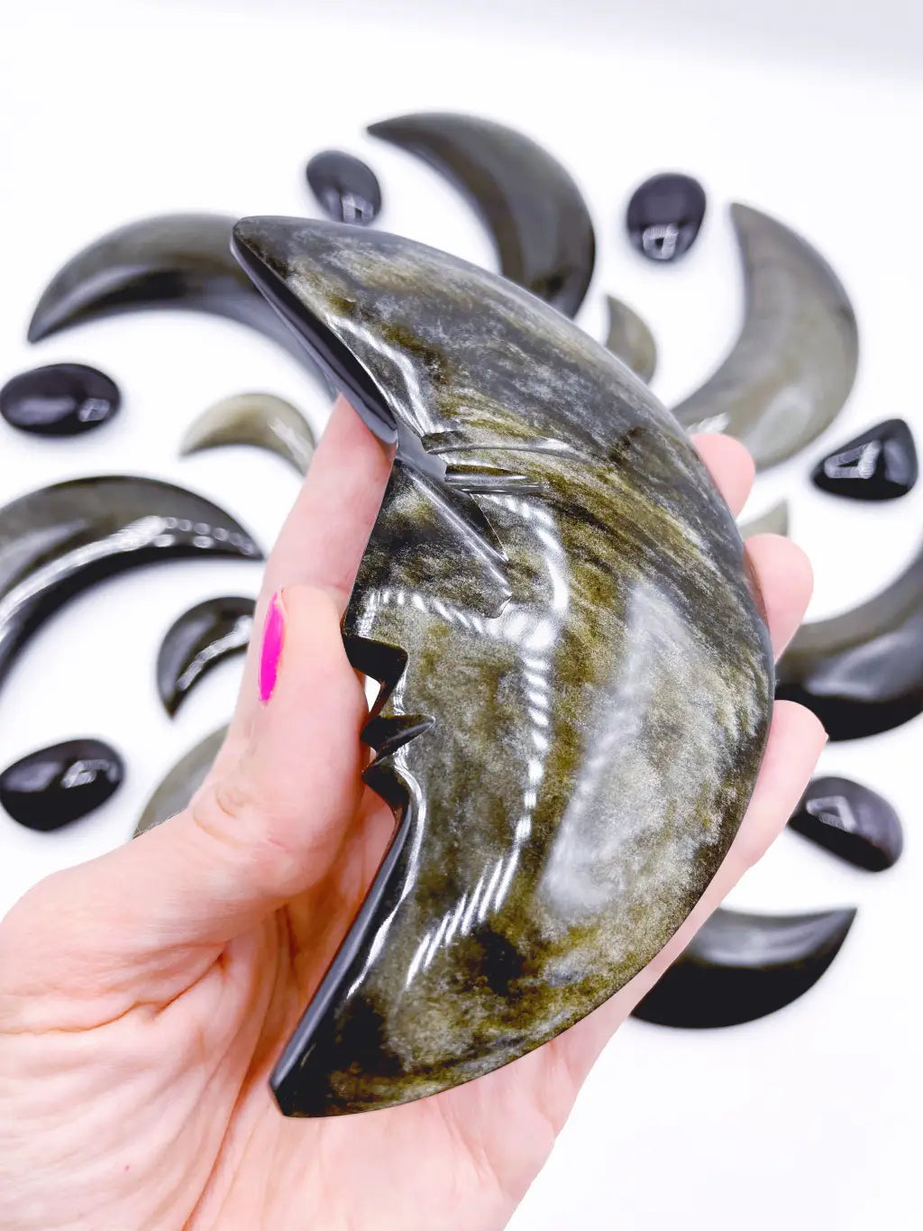 Gold Sheen Obsidian Carved Moon