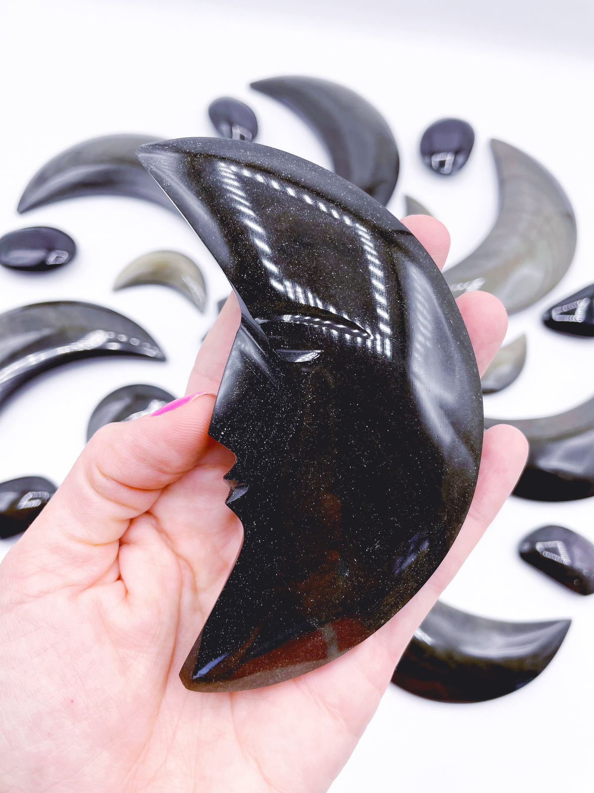 Gold Sheen Obsidian Carved Moon