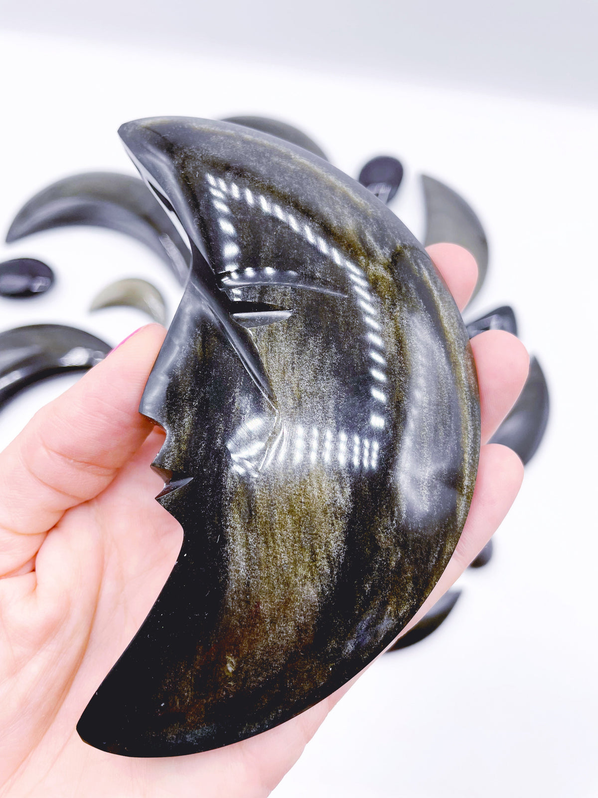 Gold Sheen Obsidian Carved Moon